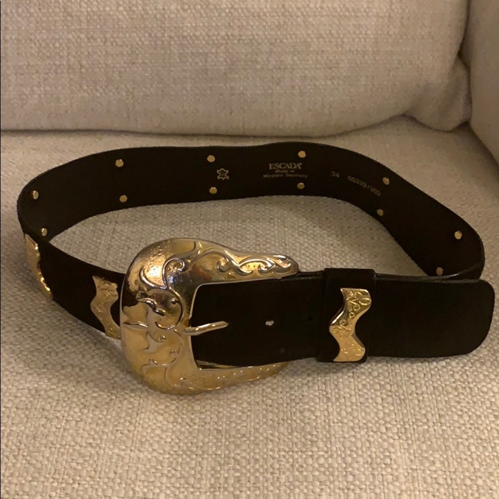 Escada black suede and gold belt